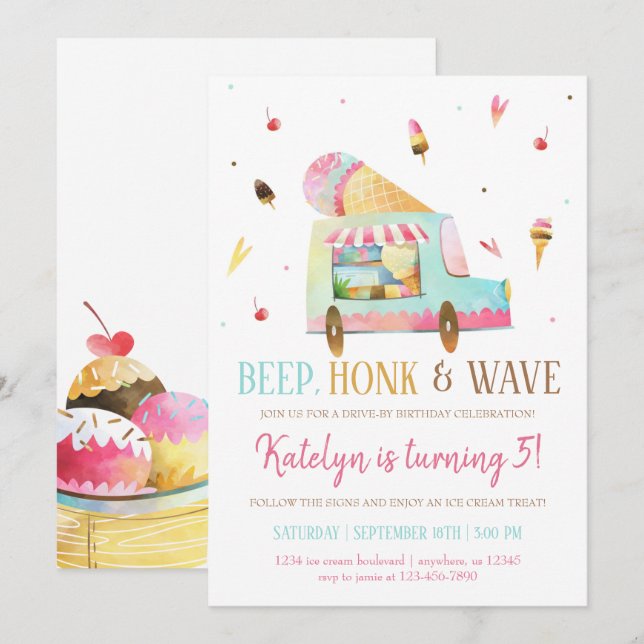 Dirigir por Convite de Aniversário de Sorvete (Frente/Verso)