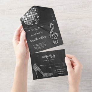 Disco Ball and Heels Black & Silver Birday