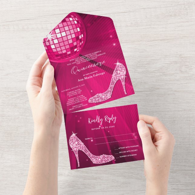 Disco Ball and Heels Rosa Quinceañera (Tearaway)