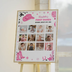 Disco CowGirl Birthday Foto Milestone Poster