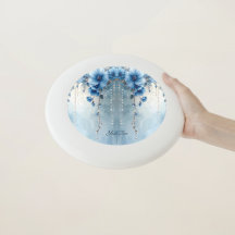 Disco Frisbee Flores Azuis e Pérolas