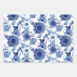 Dissociação Floral Chinoiserie Azul e Branco da Ás
