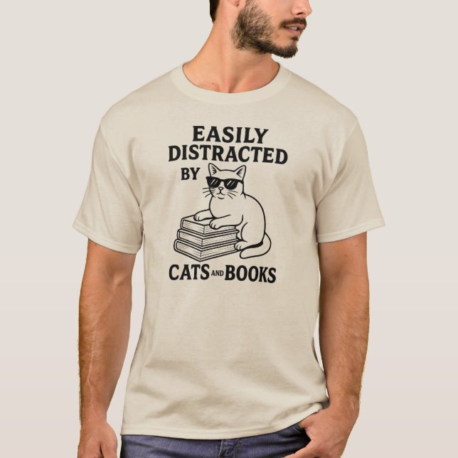 Distraído facilmente por camisetas de gatos e livr (Frente)
