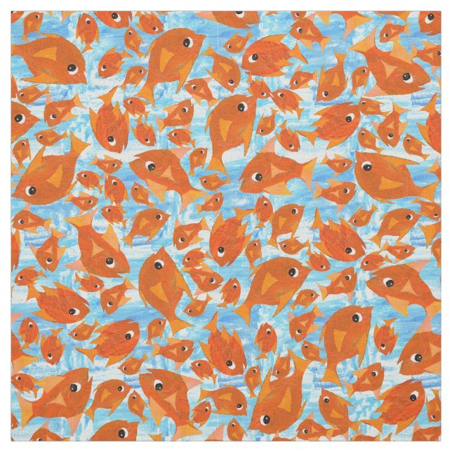 Ditzy Orange Fishes Padrão em Watery Blue Tecido (Modelo)