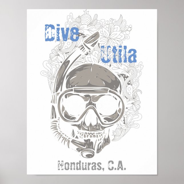 Dive Utila Honduras CA Skull Diver Poster (Frente)