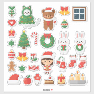 Diversão de Natal Kawaii Suprema! Mega Adesivo