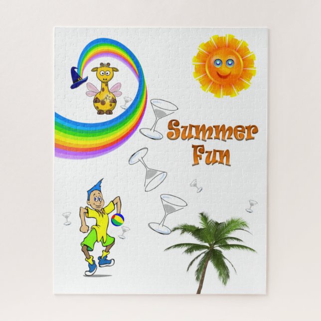 Diversão em quebra-cabeça Beach Rainbow Giraffe (Vertical)