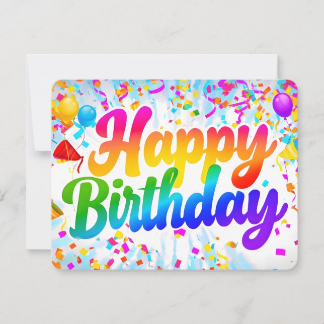 Diversão Feliz Aniversário Cartão Arco-Íris Texto  (Frente)
