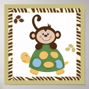 Diversão na Poster de Arte Macaco 10x10 na Selva