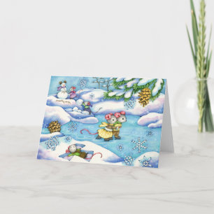 Diversão no Inverno - cartão de arte de rato fofo