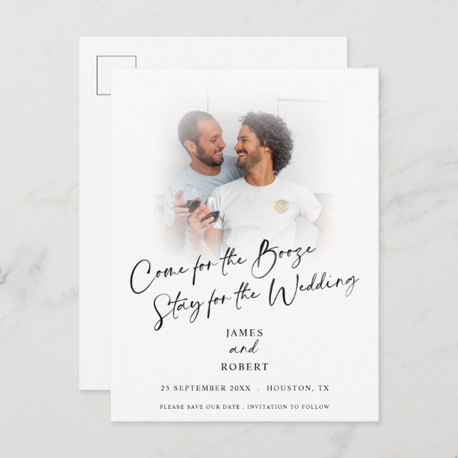 Diversão Vem Com Bebida Foto Salva A Data Anúncio (Frente/Verso)