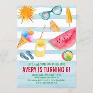 Divertimento do verão no convite de aniversário de
