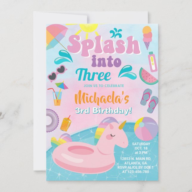 Dividir no convite de aniversário de três piscinas (Frente)