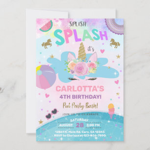 Dividir o convite de aniversário da piscina unicór