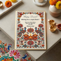 Diwali Deepak Pavão Motivos Florais Festival de Lu