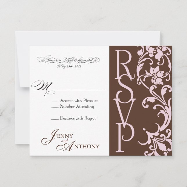 DIY Elegant Simple RSVP em Chocolate e Rosa (Frente)