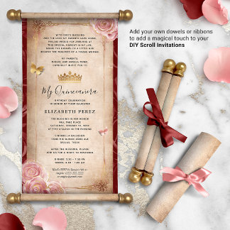 DIY Rosa Dourado Quinceanera Scroll Invisições