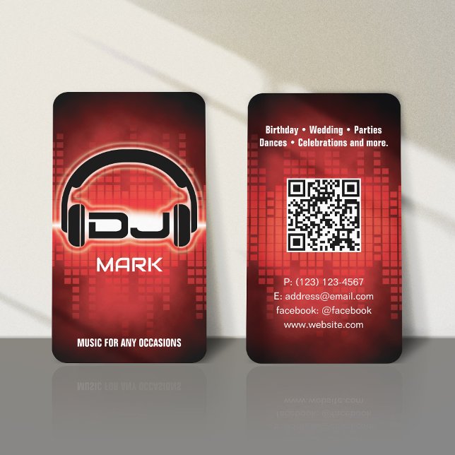 DJ Modern RED Cartão de visita com código QR (Criador carregado)