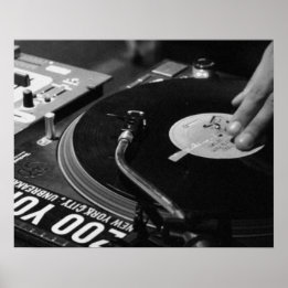 DJ Vinyl Black and White Poster edit para tamanho/