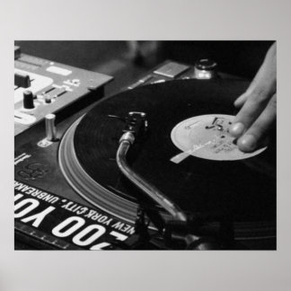 DJ Vinyl Black and White Poster edit para tamanho/