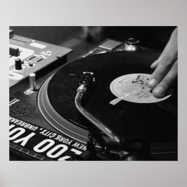 DJ Vinyl Black and White Poster edit para tamanho/ (Frente)