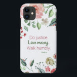 Do Justice Floral Micah 6:8 Case-Mate capas de iph<br><div class="desc">Um padrão floral de rosa suave e creme com o verso Micah 6:8 Faça justiça. Compaixão de amor. Ande humilde.</div>