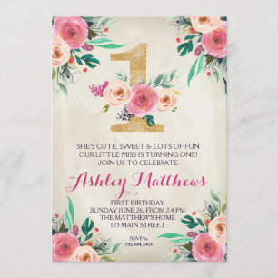 Do primeiro aniversario convite floral bonito