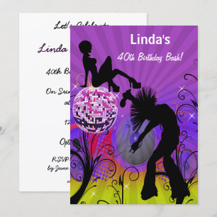 do roxo convite de festas retro do anos 80