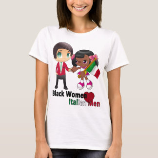 Do t-shirt italiano dos homens das mulheres negras
