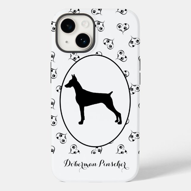 Doberman Pinscher Silhouette Hearts and Paw Prints (Verso)
