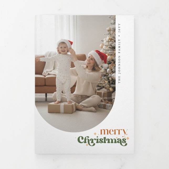 Dobra Tripla Cartão de Natal Retro com Foto Trifold (Cobrir)