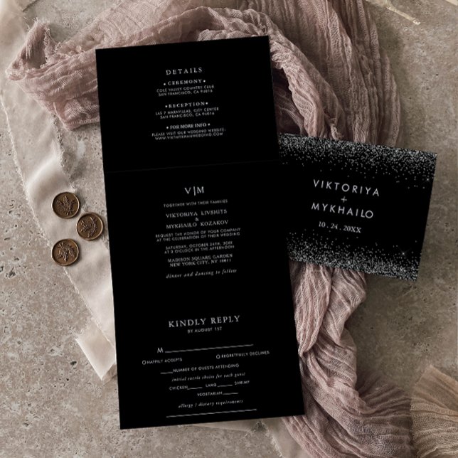 Dobra Tripla Convite De Casamento Com Dobradura De Glitter De P (Criador carregado)