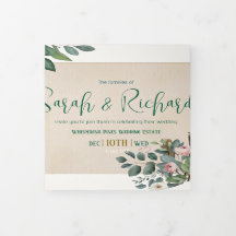 Convite de Casamento com Floral Rosado e Monograma