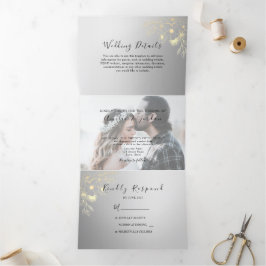 Dobra Tripla Convite de Casamento Tri-Fold 3 em 1 com Foto