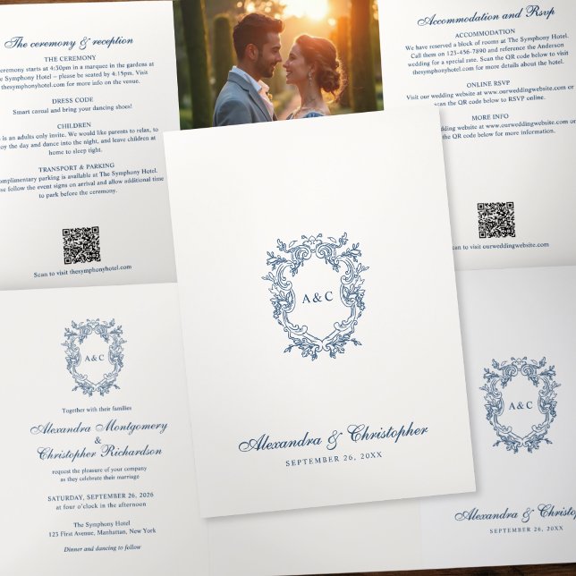 Dobra Tripla Convite de Casamento Tudo-em-Um com Brasão em Esti (Criador carregado)