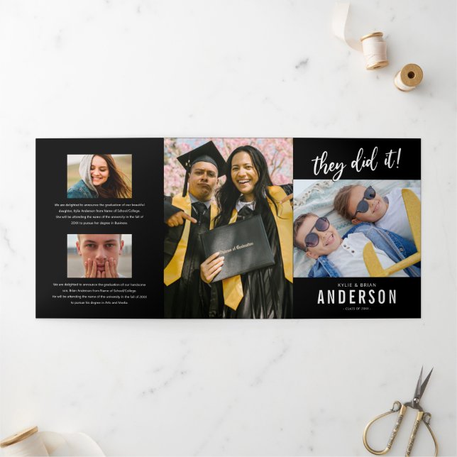 Dobra Tripla Convite de festa de formatura dupla com foto (Fora)