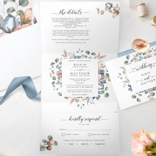 Dobra Tripla Convite triplo com Casamento "Feliz" de RSVP