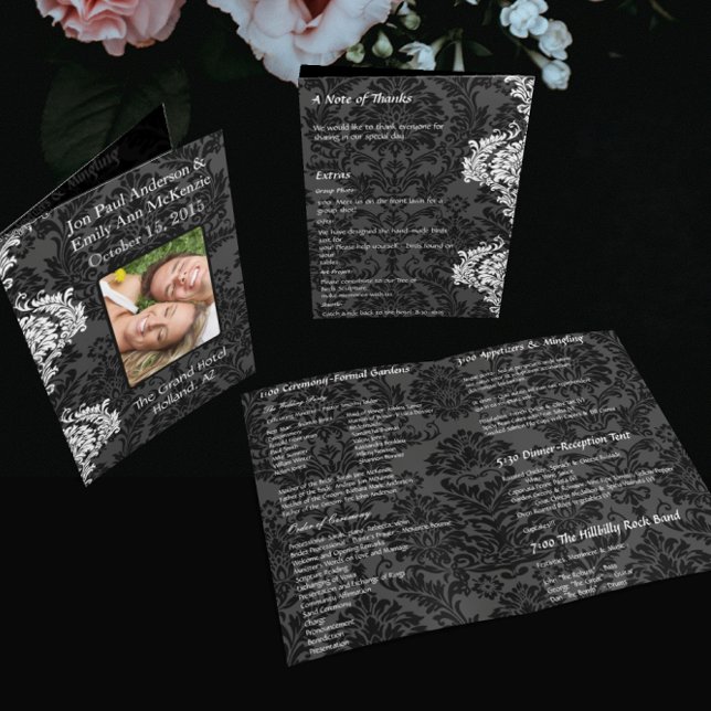 Dobradas Preto Cinza & Branco Damask Foto Casament (Criador carregado)