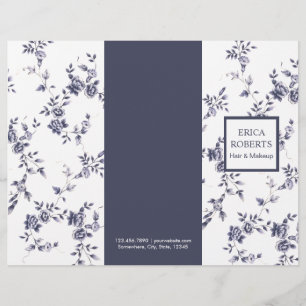 Dobrável em três partes floral azul do vintage d