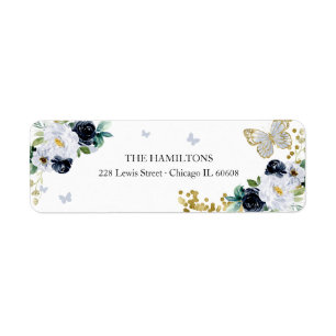 Doce 16 Azul Naval Dourado Etiqueta Floral Borbole