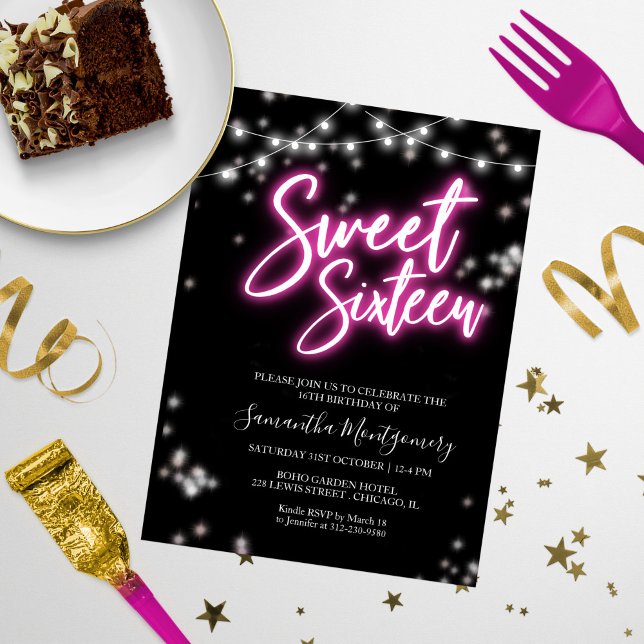 Doce 16 Bday - Pink Neon Glow Orçamento Convite (Criador carregado)