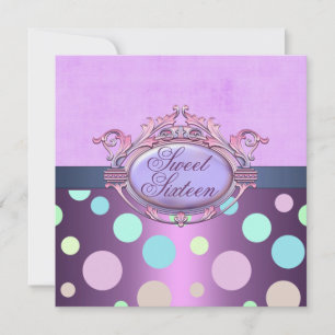 Doce 16 Bolinhas Roxo Convite de Aniversário