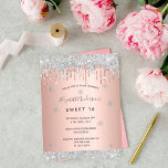Doce 16 convite a ouro rosa-rosa-rosa-claro para o<br><div class="desc">Um convite de inverno moderno, na moda e glamouroso para uma doce festa de aniversário 16, 16. Um fundo metálico de rosa dourado falso com aspecto elegante rosa dourado, cor-de-rosa e brilhante prateado falso, aparência de pingar. Decorado com falsos cristais prateados de neve, flocos de neve. O nome é escrito...</div>