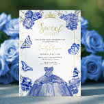 Doce 16 Convite Borboleta Real Azul De Vestido<br><div class="desc">O "Sweet 16 Invitation Blue Butterfly" é um convite maravilhosamente trabalhado, ideal para uma doce celebração de 16 anos. Este convite mostra um fundo azul real adornado com elegantes designs florais de aquarela entrelaçados com borboletas prateadas, infundindo o evento com um toque de elegância e alegria. Projetada pela CaMiDesigns, ela...</div>