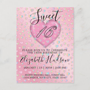 Doce 16 Convite com Coração Rosa e Especkles