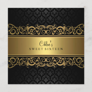 Doce 16 | Convite Damask Dourado e Preto