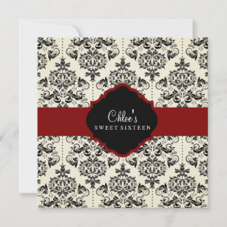 Doce 16 | Convite Damask Vermelho e Preto