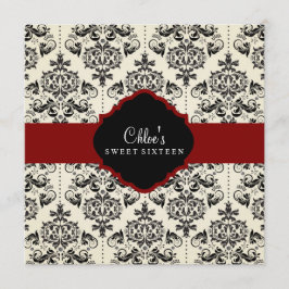Doce 16 | Convite Damask Vermelho & Preto