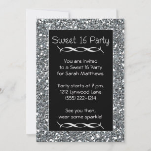 Doce 16 Convite de festas Silver Sparkle