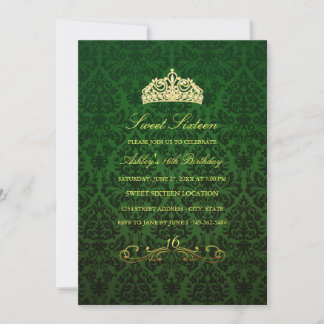 Doce 16 | Convite Verde Tiara & Damask